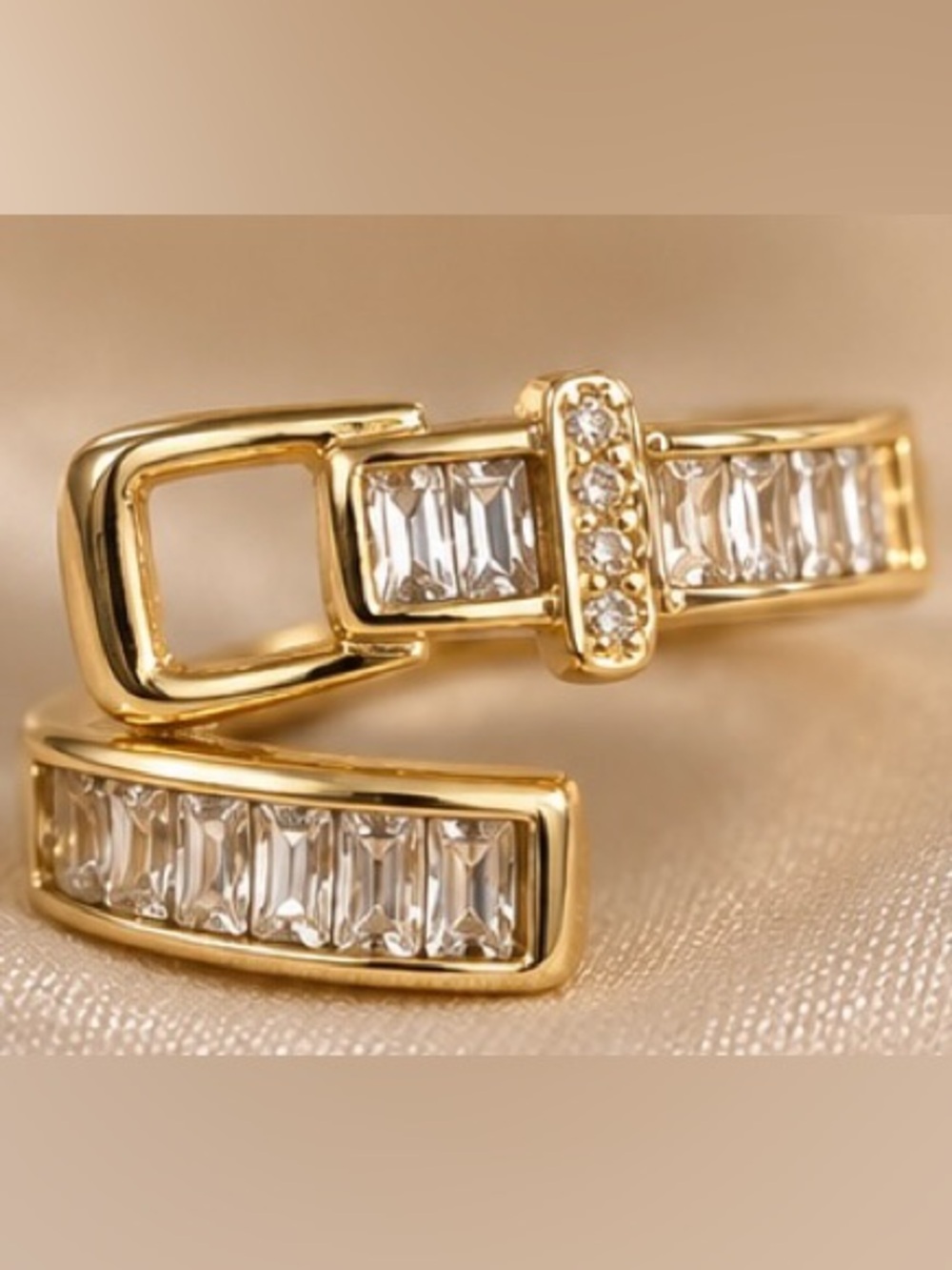 Gold Tone Baguette Crystal Cuff Bracelet Modern Statement Jewelry